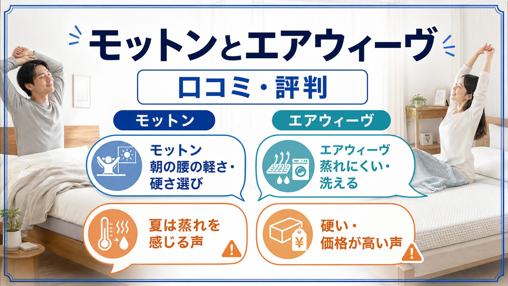 モットンとエアウィーヴの口コミと評判の傾向を紹介するイメージ
