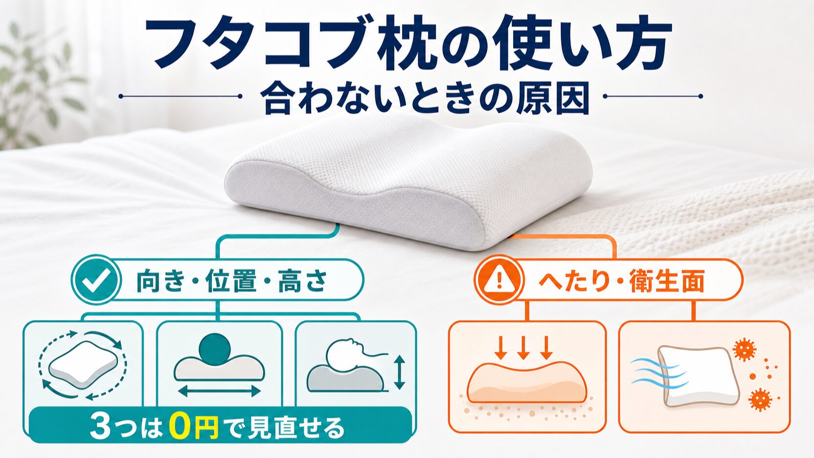 正しく使ってもフタコブ枕が合わないときの原因を切り分ける一覧のイメージ