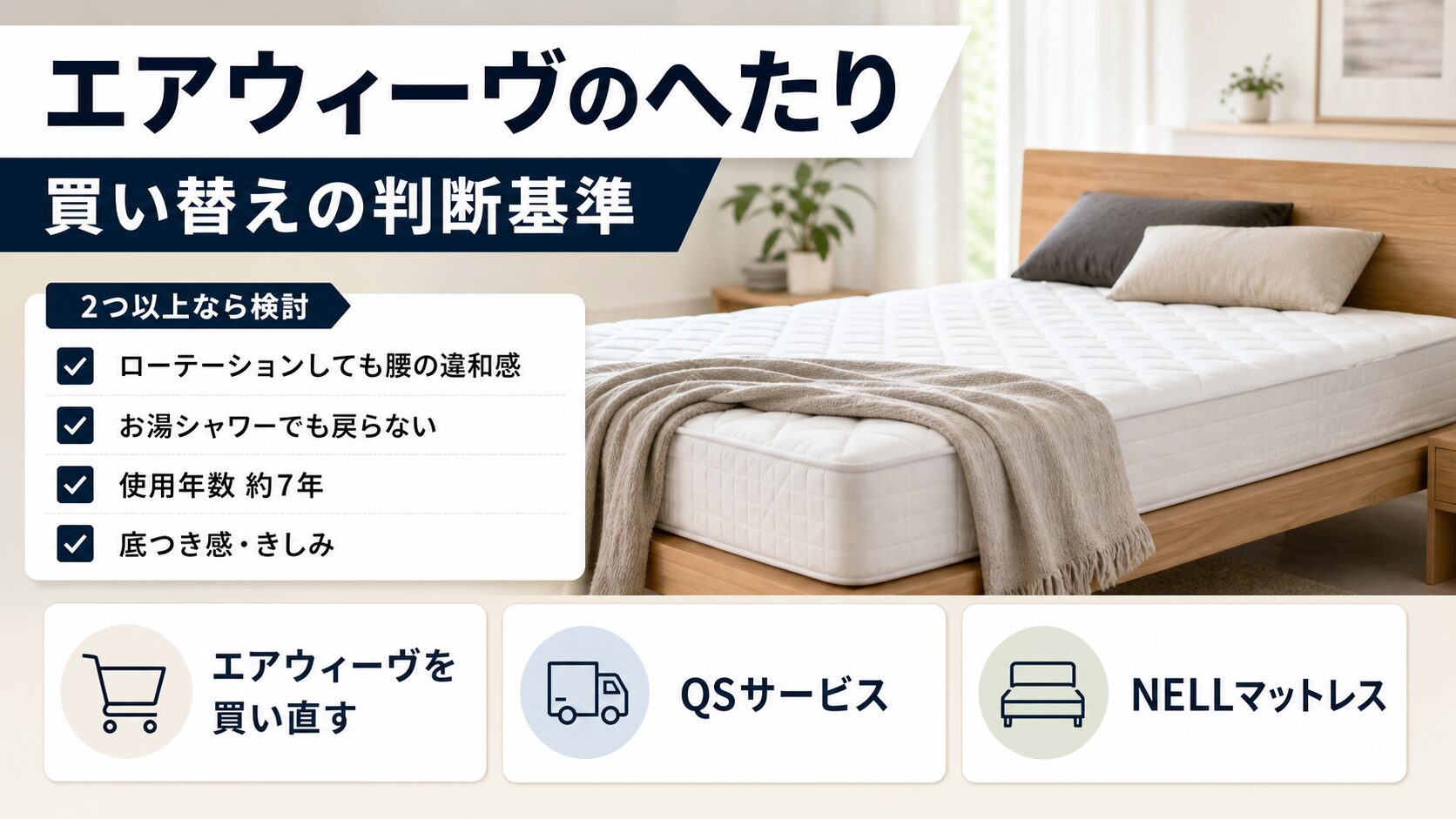 エアウィーヴのへたりが寿命のときの買い替え判断基準と比較のイメージ