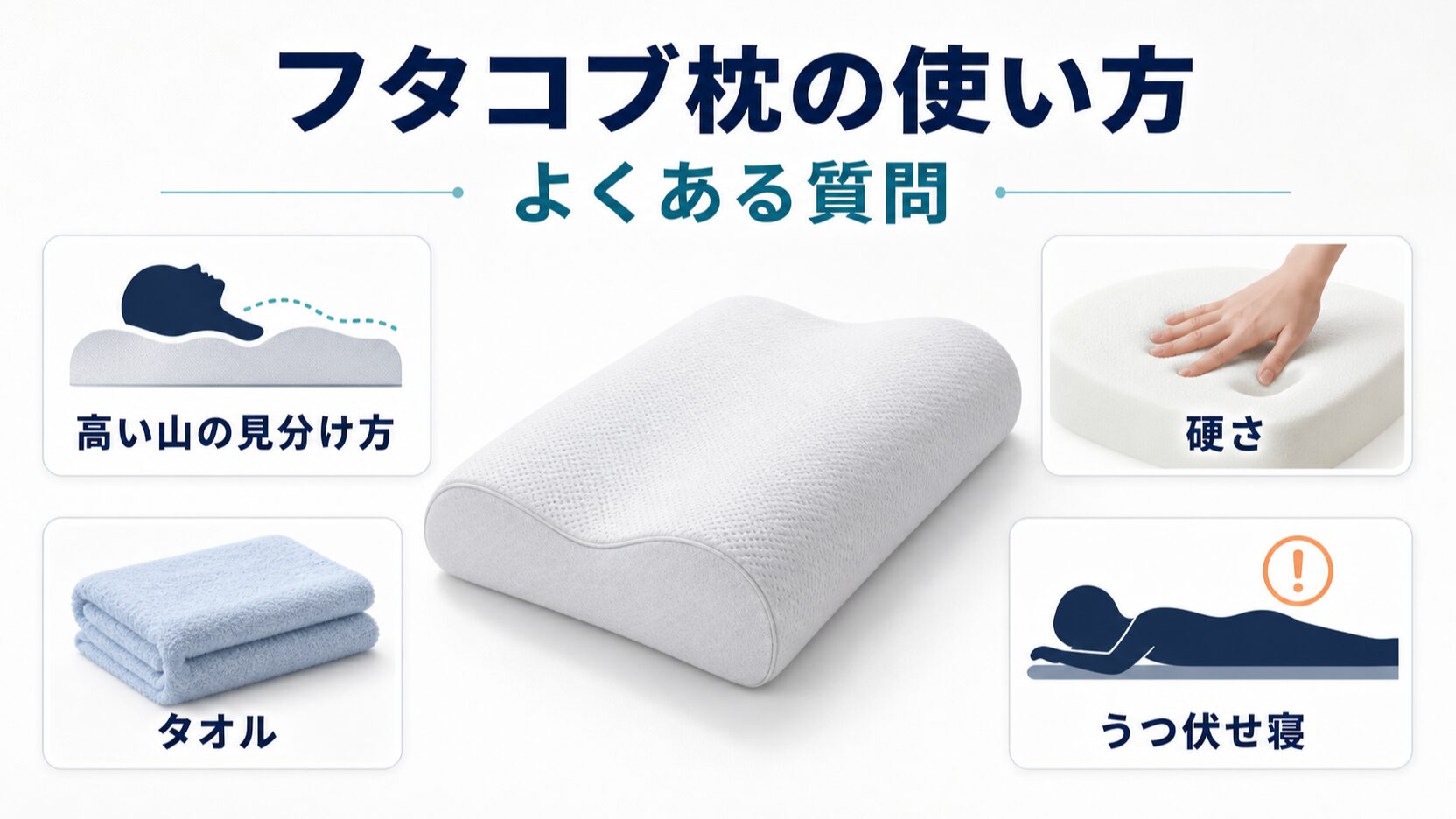 フタコブ枕の使い方に関するよくある質問と回答をまとめたイメージ