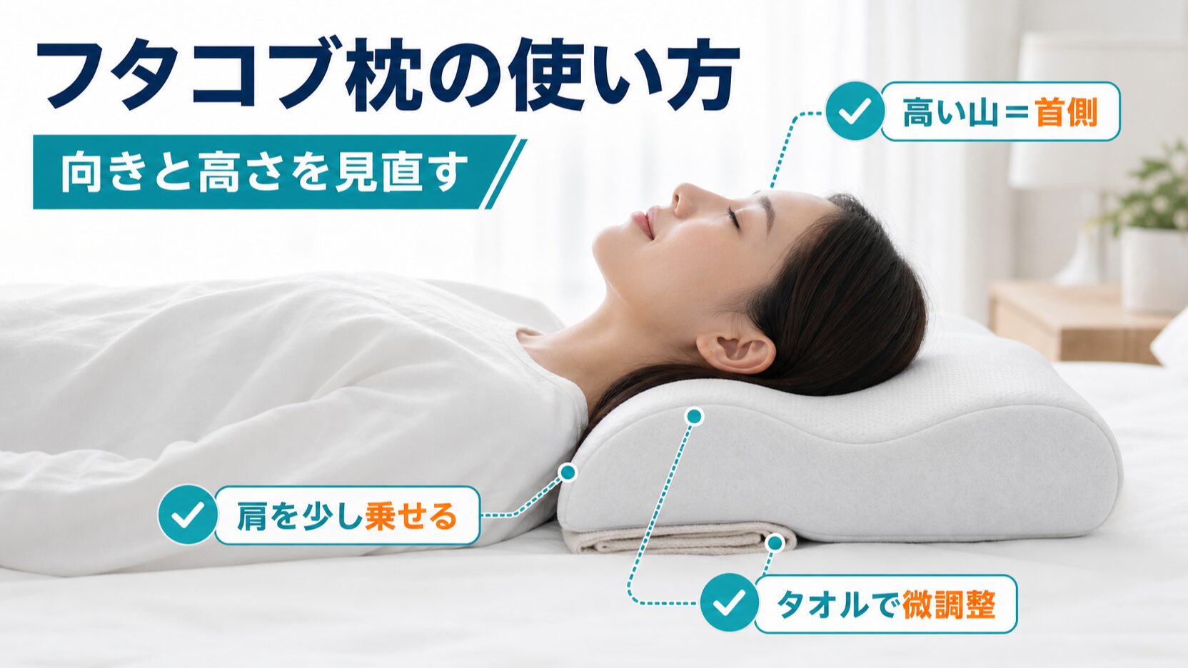フタコブ枕はまず向きと高さを見直すだけで使いやすくなるまとめのイメージ
