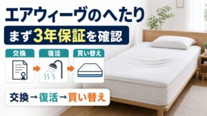 エアウィーヴのへたりは交換できるのか、3年保証と復活方法を解説する記事のアイキャッチ画像
