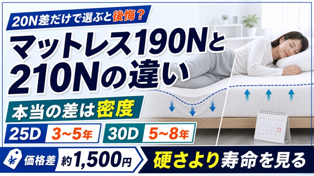 マットレス190Nと210Nの違いを体重別のおすすめとあわせて比べている記事のアイキャッチ画像