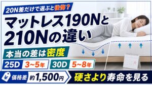 マットレス190Nと210Nの違いを体重別のおすすめとあわせて比べている記事のアイキャッチ画像
