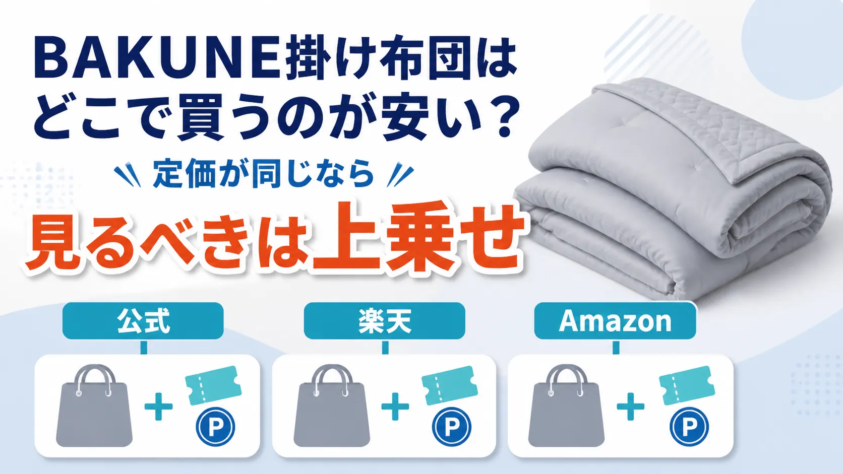 BAKUNE掛け布団をどこで買うのが安いか公式・楽天・Amazonを比べた画像