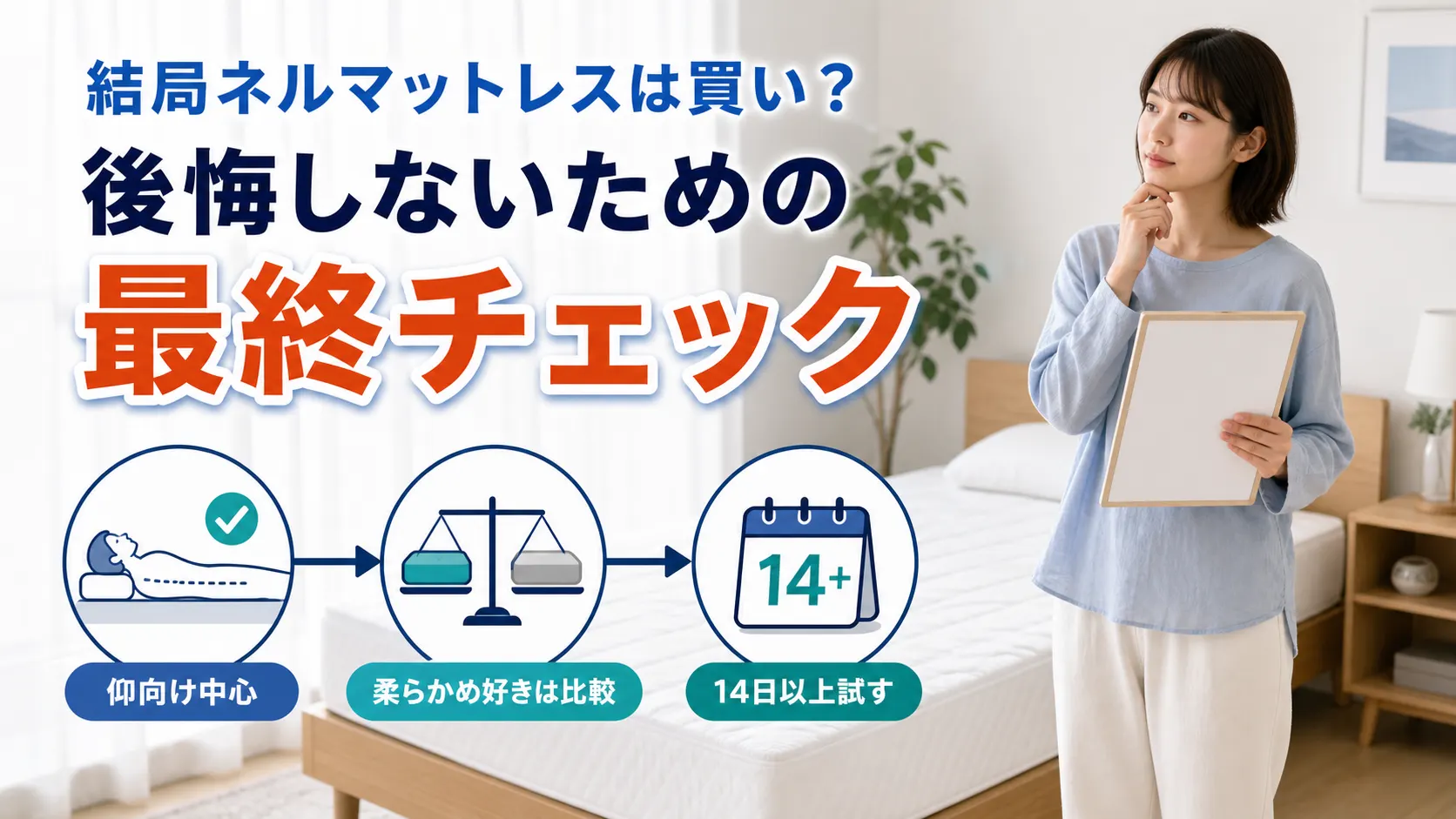 ネルマットレスを買うか迷う人向けの最終チェック3項目を示した画像