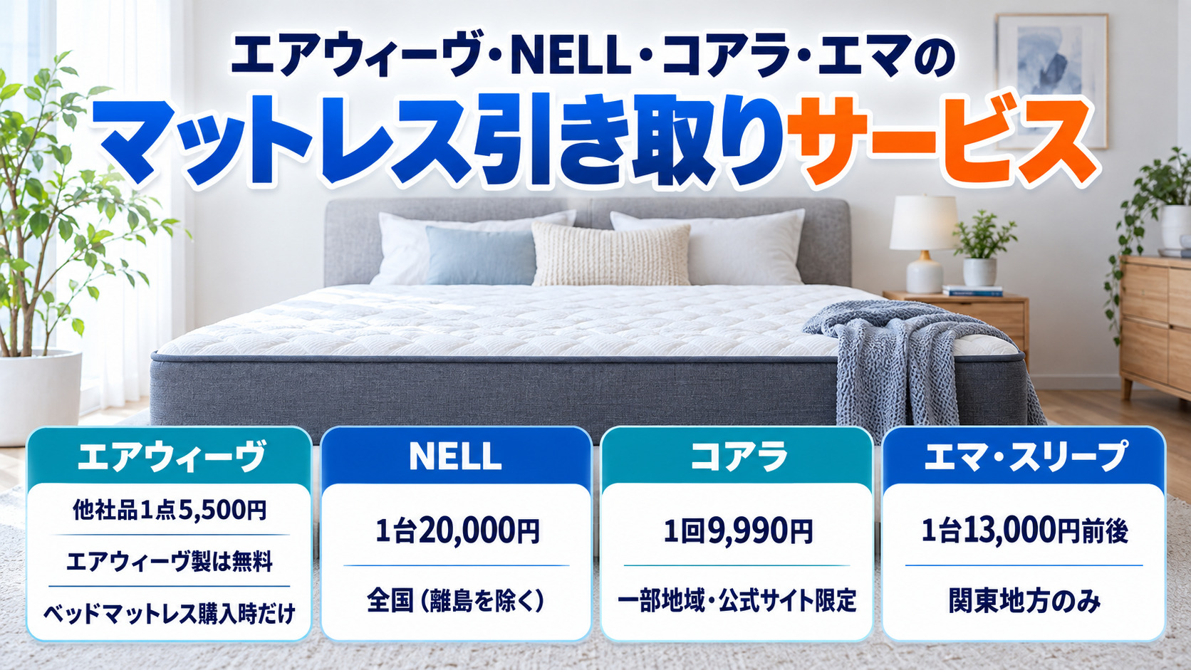 エアウィーヴ・NELL・コアラ・エマのマットレス引き取りサービスの料金と対象地域
