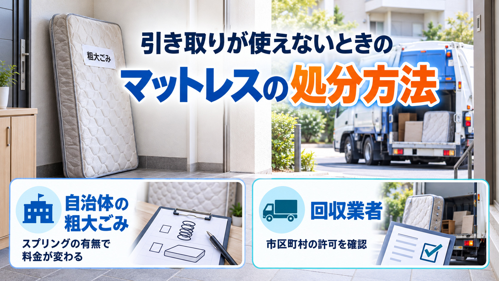 引き取りが使えないときのマットレスの処分方法(自治体の粗大ごみと回収業者)